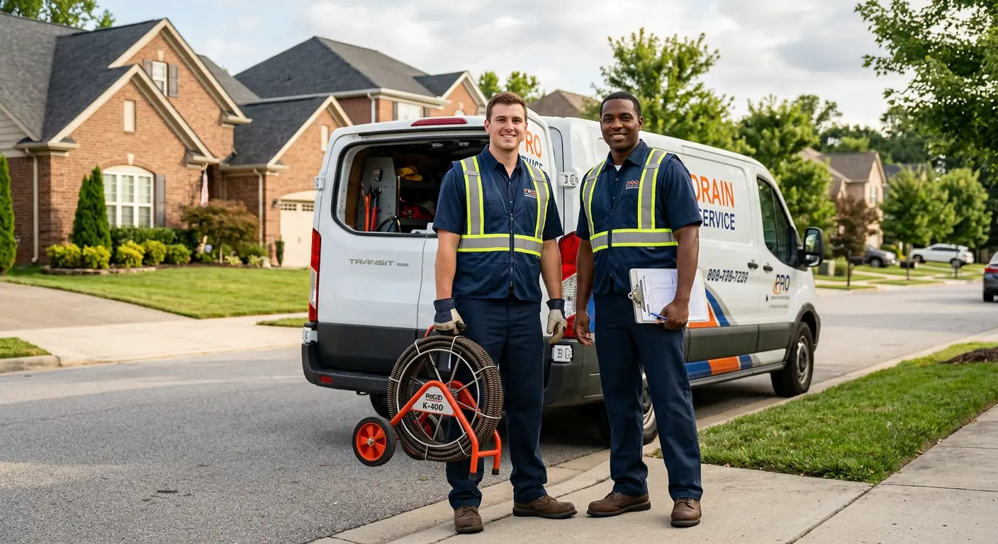 Sewer and drain service team with equipment ready for work in Dayton
